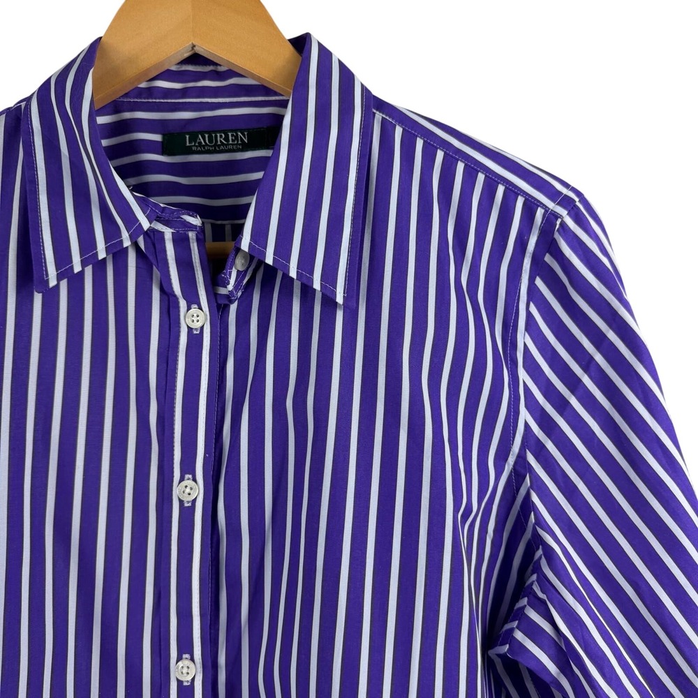 Lauren Ralph Lauren Purple Striped Button Down Shirt 12 Preppy Office Classic - Picture 4 of 8